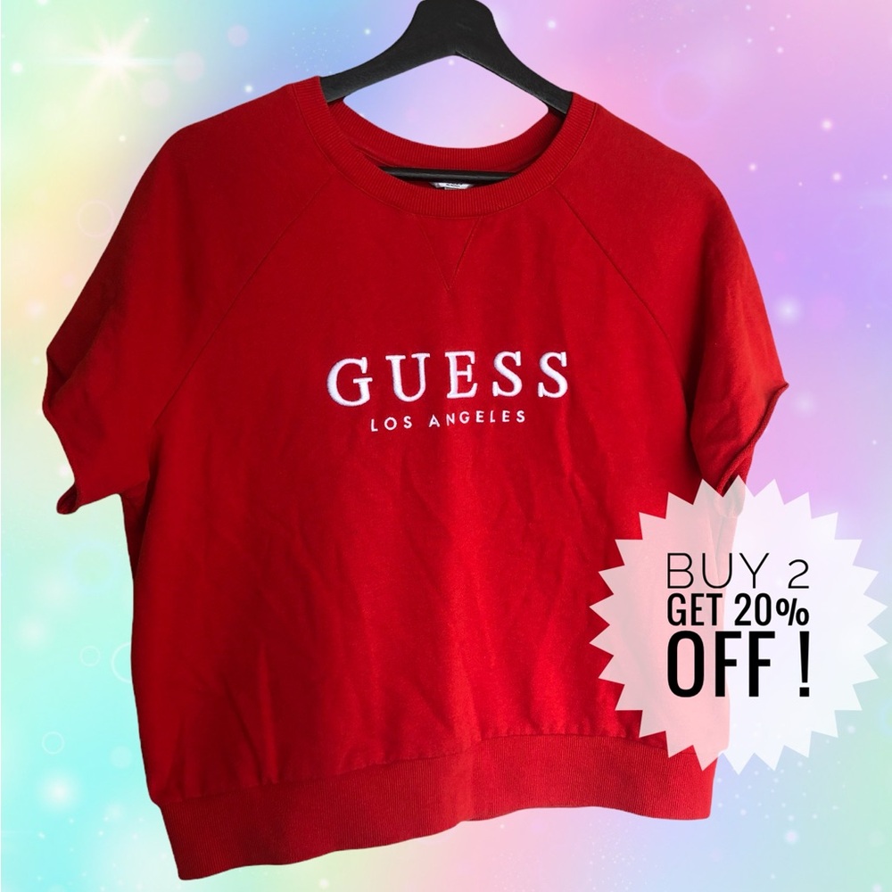 GUESS Red Crew Neck Sweatshirt Cut Off M